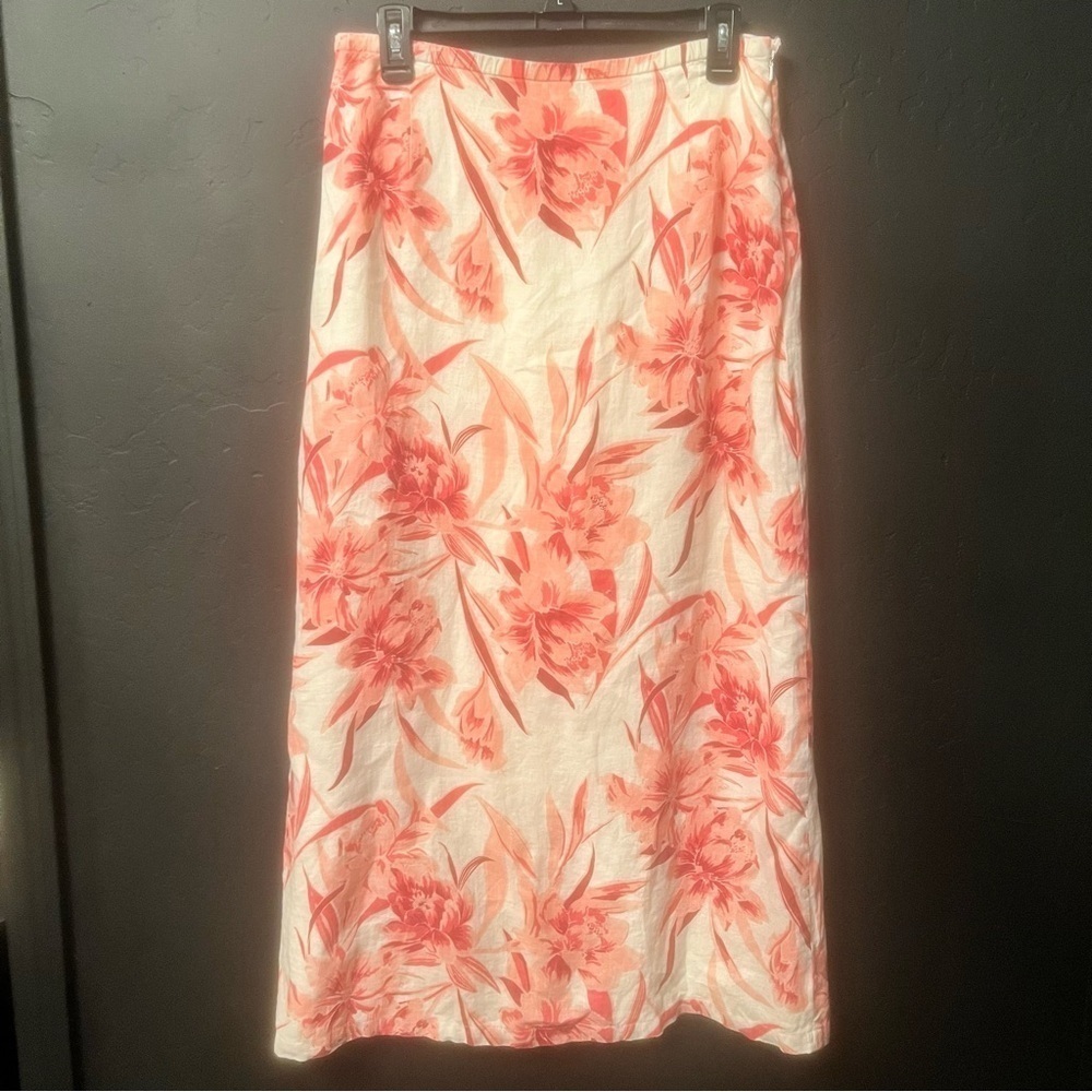 Amanda Smith 100% Linen Women
SZ S Long SALMON PINK Floral A-Line